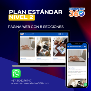 Servicio de Páginas WEB Plan Estándar – Nivel 2 🌐 Sitio web optimizado con hasta 5 secciones 📝 2 artículos mensuales para mejorar presencia en Google 🔎 SEO intermedio para más alcance 📩 Incluye 5 correos empresariales para mayor profesionalismo ✨ Perfecto para pequeñas empresas que quieren crecer