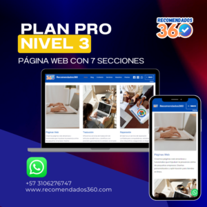 Servicio de Páginas WEB Plan Pro – Nivel 3 💡 Desarrollo web avanzado con hasta 7 secciones 📈 SEO optimizado para mejorar posicionamiento en Google 💳 Integración con sistemas de pago para vender en línea 📝 2 artículos mensuales para atraer clientes 📩 Incluye 10 correos empresariales 🏆 Ideal para negocios en expansión
